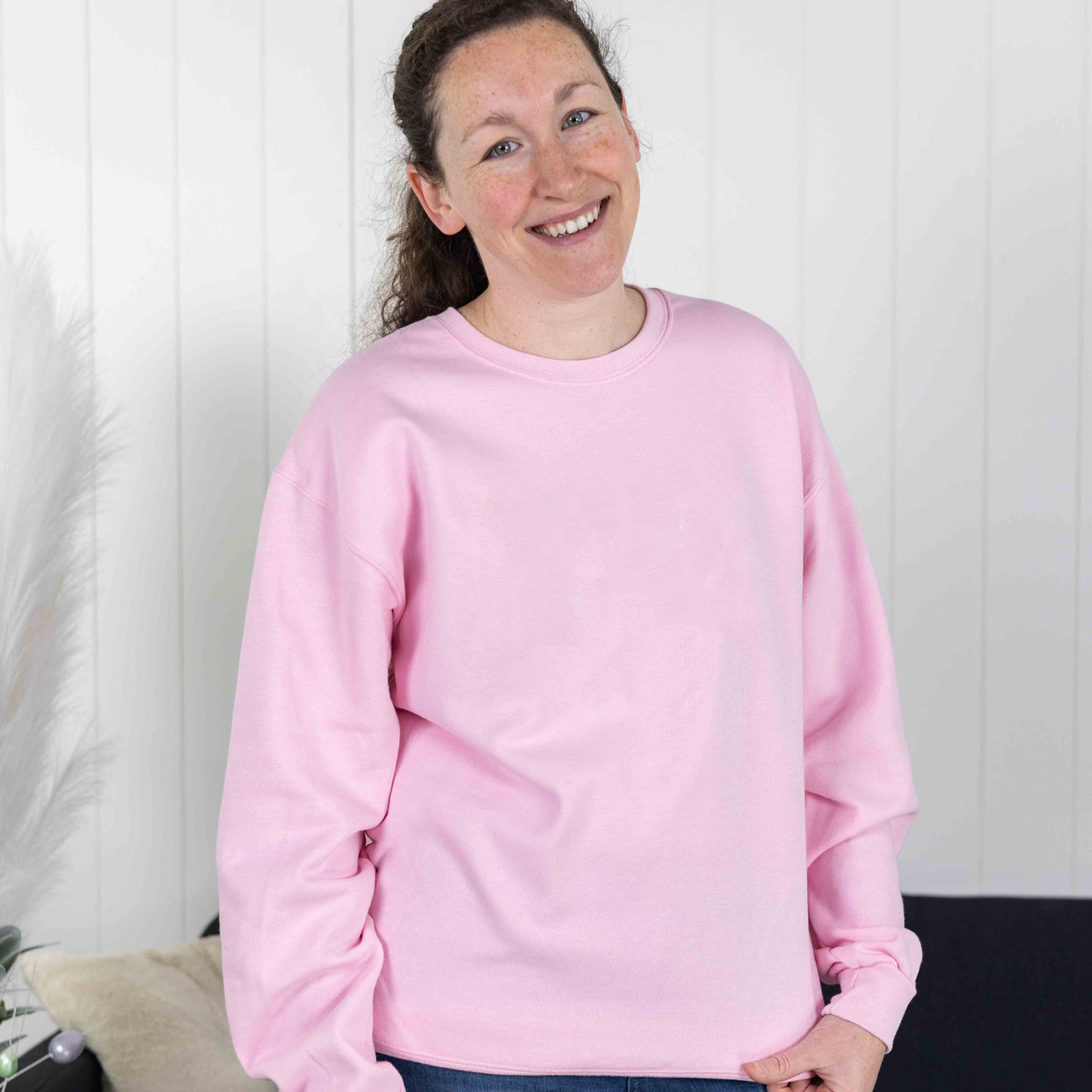 Plain Pullover Crew Neck Sweatshirt Classic Pink