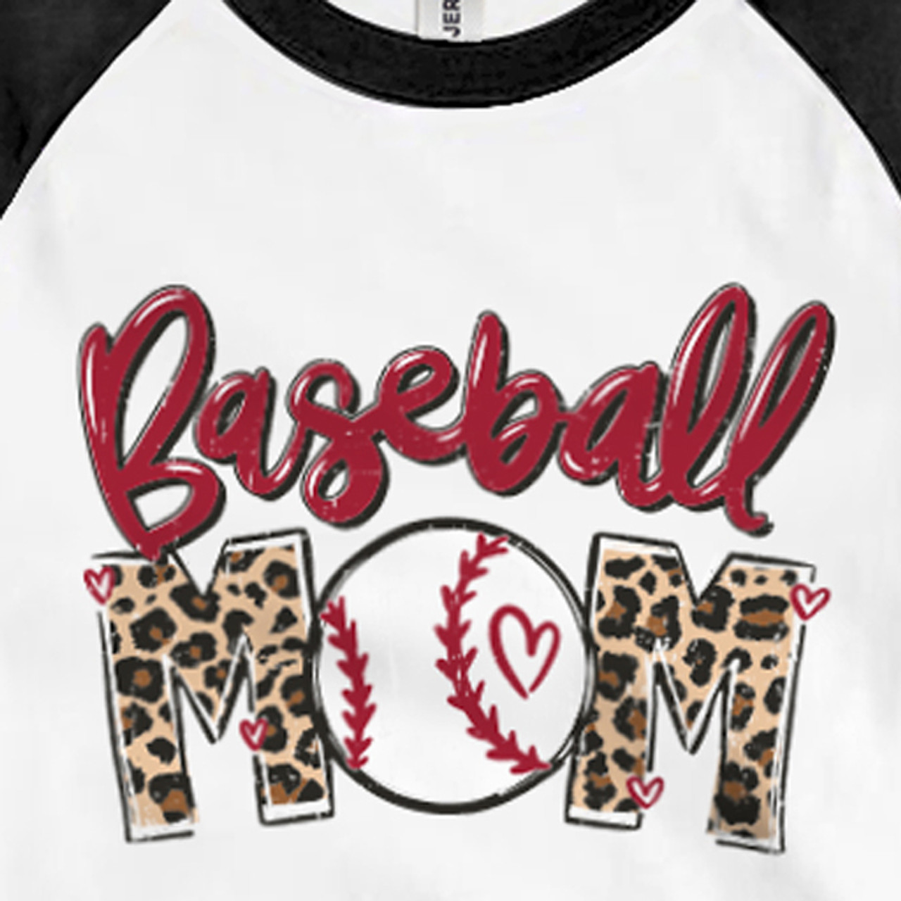 B Wear Sportswear Leopard Baseball Mom Premium Baseball Tee (White/Black) - White/Black - 2x