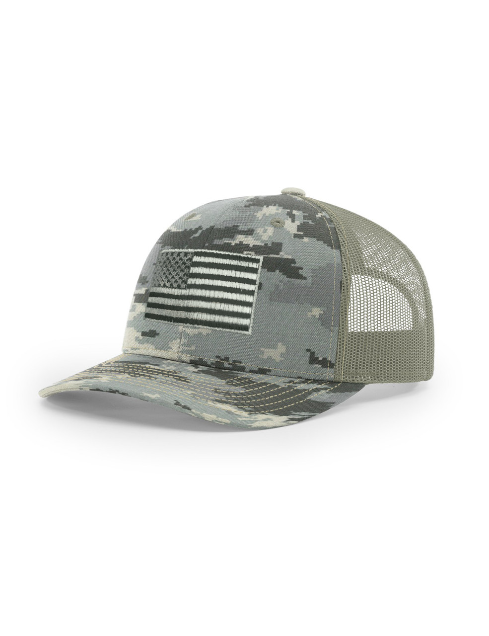 Trucker Hat Digital Camo Olive Green with US Flag – BPE-USA