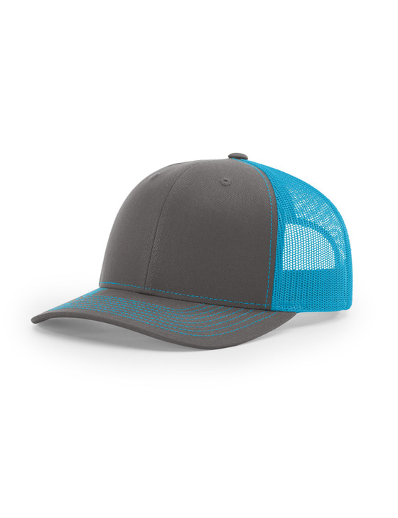 Plain Richardson 112 Trucker Cap (Charcoal/Neon Blue) - B-WEAR