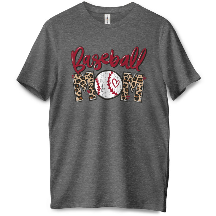 Leopard Baseball Mom Short Sleeve Premium Tee (Charcoal Heather)