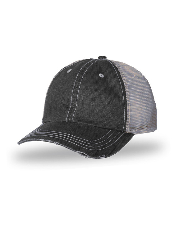 Plain Herringbone Cotton Twill Trucker Cap (Black/Grey)