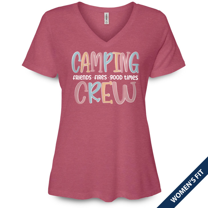 Camping Crew Women's Short Sleeve Premium V-Neck Tee (Raspberry Heather)