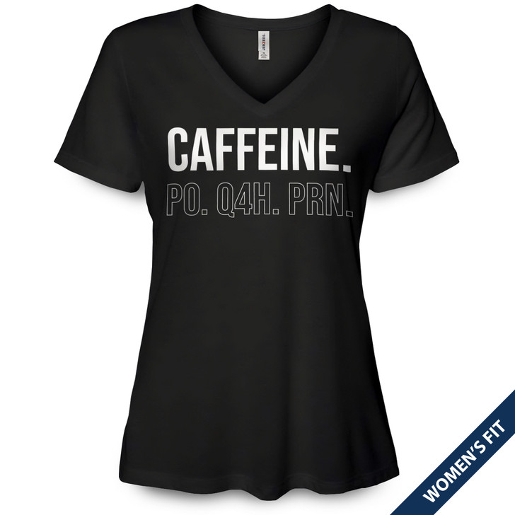 Healthcare Caffeine Women's Short Sleeve Premium V-Neck Tee (Black)