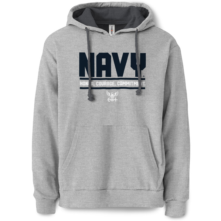 Navy Stacked Bars Pullover Hooded Sweatshirt (Athletic Heather)
