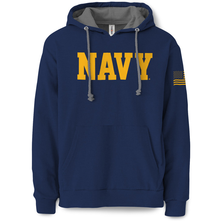 Navy Block Pullover Hooded Sweatshirt (Navy)