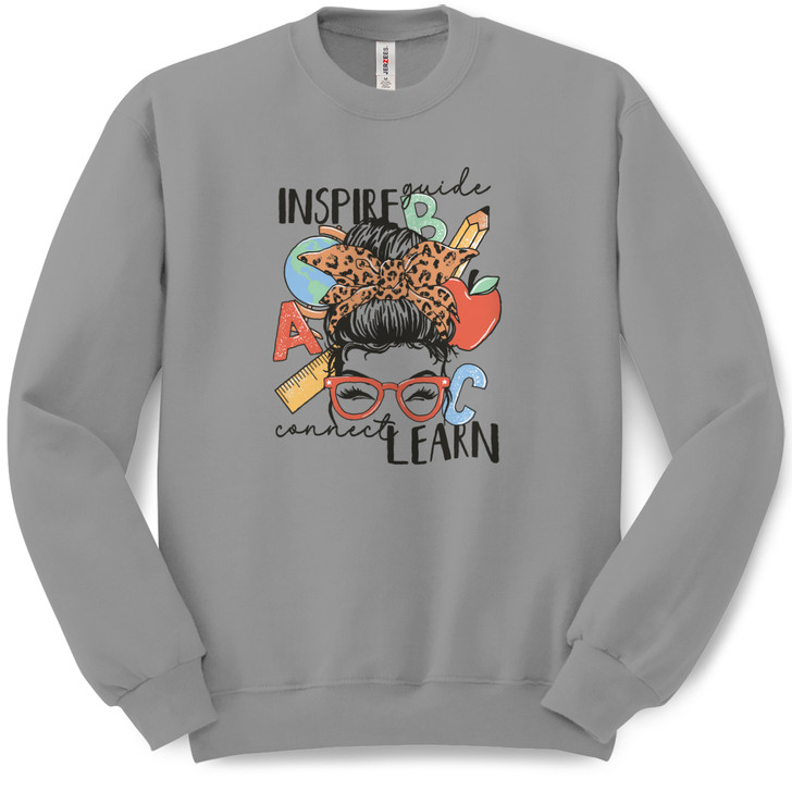 Messy Bun Teacher Pullover Crew Neck Sweatshirt (Rock)