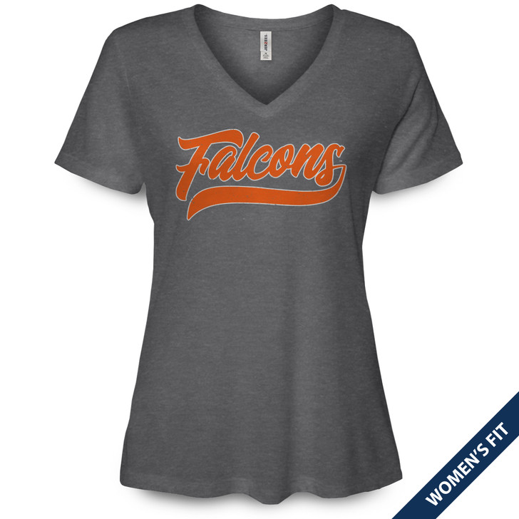 BGSU Falcons Script Women's Short Sleeve Premium V-Neck Tee (Charcoal Heather)