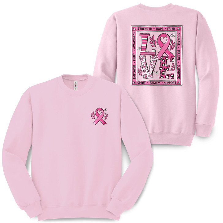 Breast Cancer Love Pullover Crew Neck Sweatshirt (Classic Pink)
