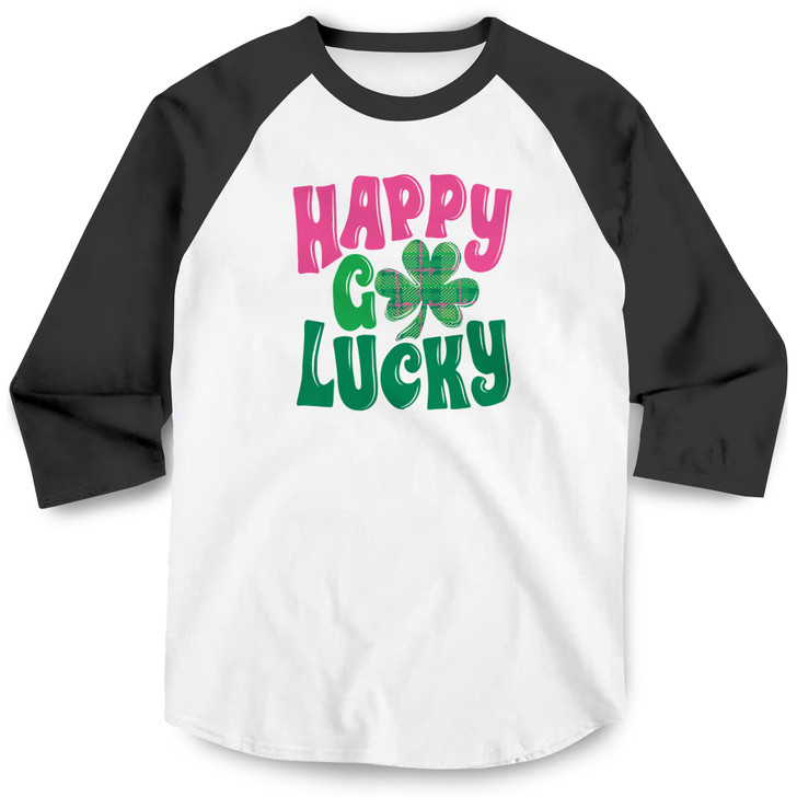 Happy Go Lucky Premium Baseball Tee (White/Black)