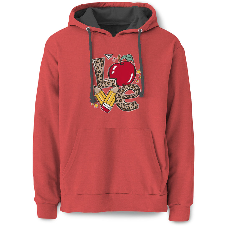 Leopard Love Teaching Pullover Hooded Sweatshirt (Brick Heather)