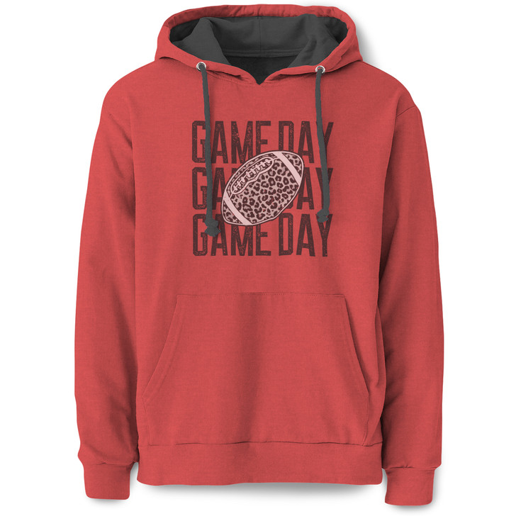 Gray Game Day Pullover Hooded Sweatshirt (Brick Heather)