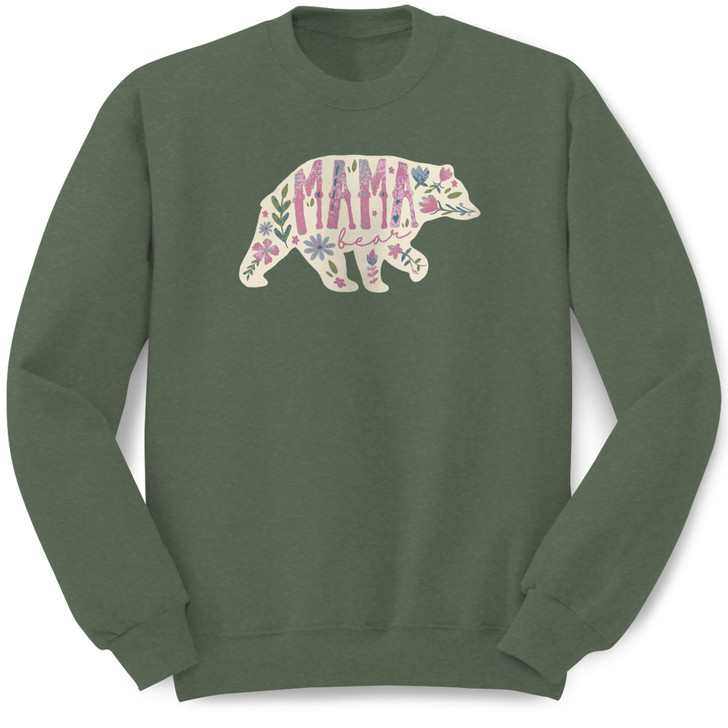 Mama Bear Pullover Crew Neck Sweatshirt (Military Green Heather)
