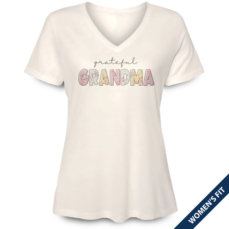 Grateful Grandma Women's Short Sleeve Premium V-Neck Tee (Sweet Cream)