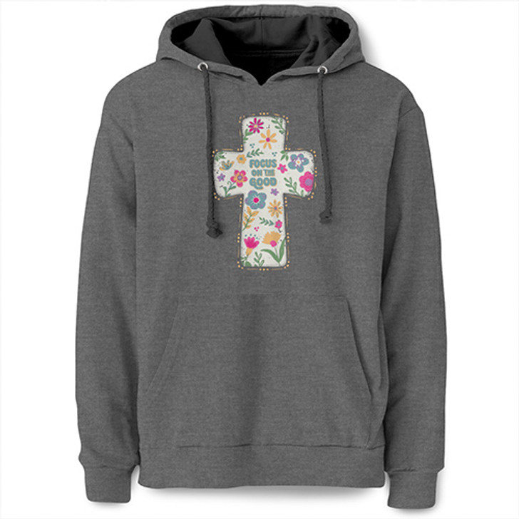 Focus On The Good Cross Pullover Hooded Sweatshirt (Charcoal Heather)