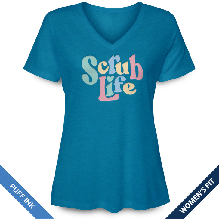 Scrub Life Women's Short Sleeve Premium V-Neck Tee (Digital Teal)