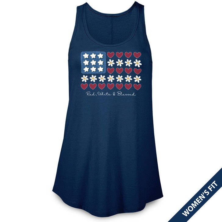 Floral Flag Women's Flowy Tank Top (Navy)