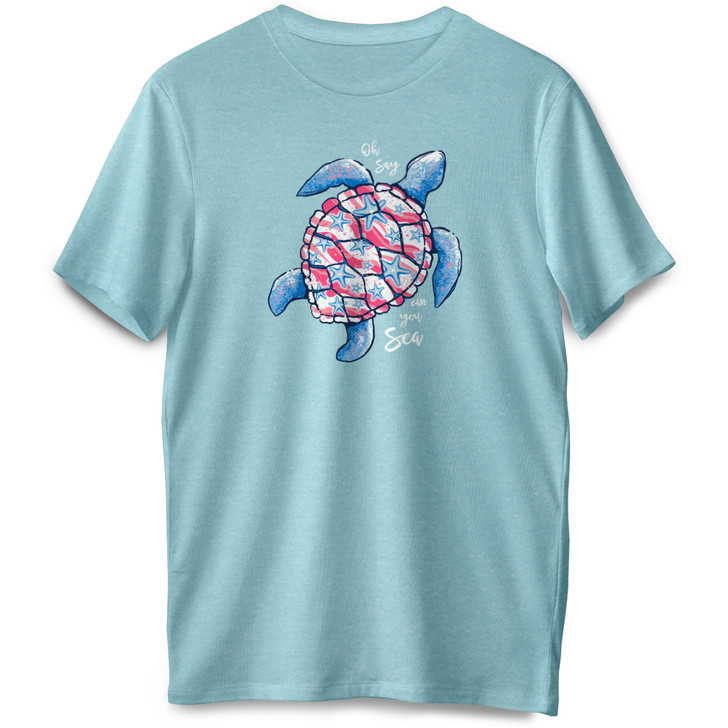 Patriotic Turtle Short Sleeve Premium Tee (Simply Aqua Heather)
