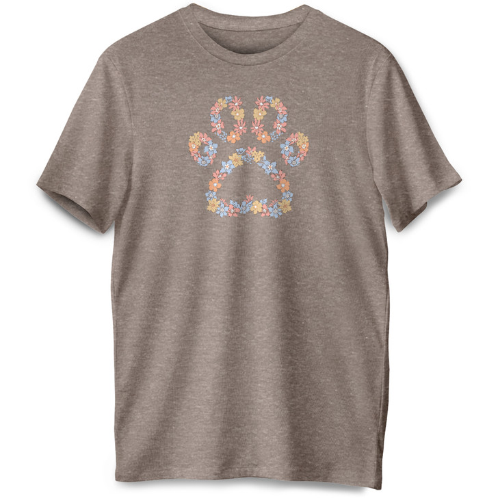 Floral Paw Short Sleeve Premium Tee (Taupe Heather)