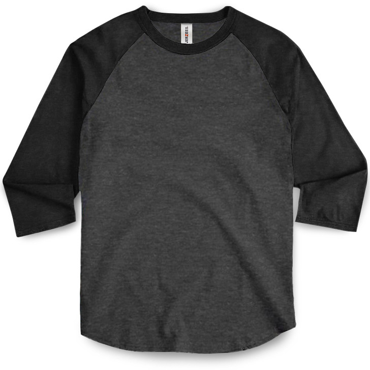 Plain Premium Baseball Tee (Black Heather/Black) - B-WEAR