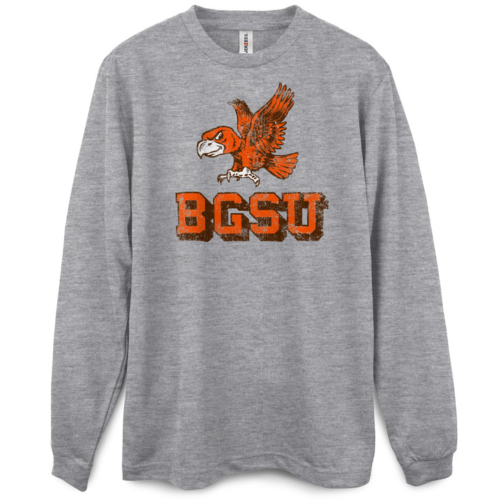 BGSU With Cartoon Falcon Long Sleeve Premium Tee (Oxford)