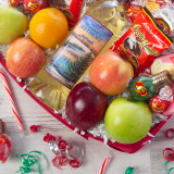 Happy Holidays gift basket close up