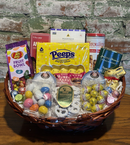 Gourmet Easter Gift Basket with Lindt Bunny, Candy & Cheese