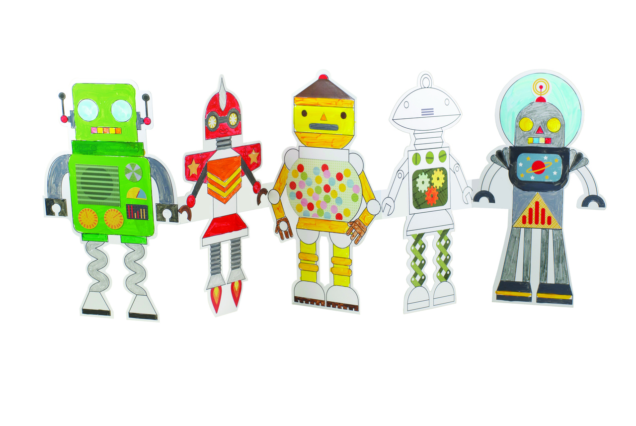 Petit Collage Robot Paper Doll Chain