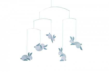 Flensted – Mobile Sospeso Coniglietti Rotanti In Acciaio – Grigio/Bianco – Design Danese 50x54 Cm
