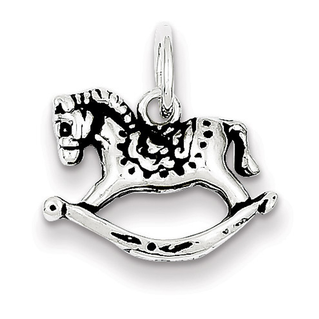 Antiqued Rocking Horse Charm Sterling Silver QC7528