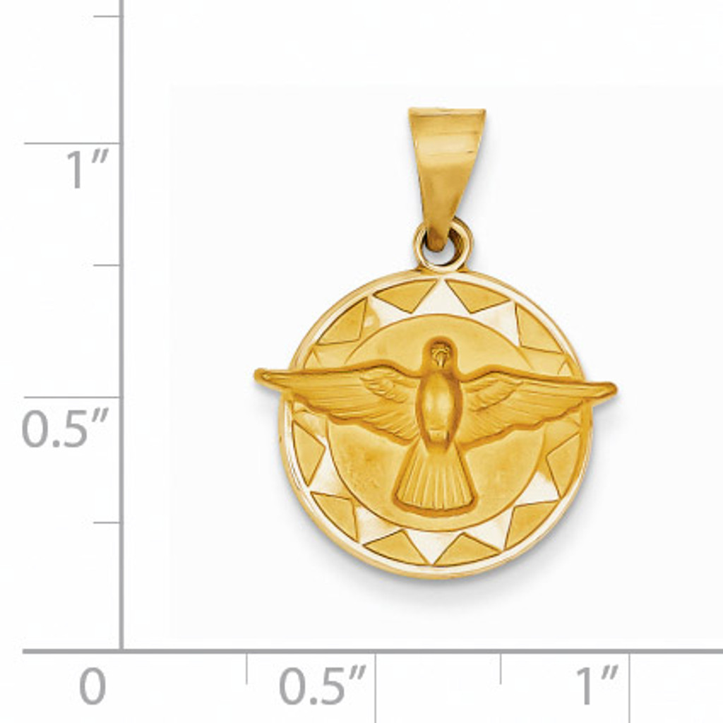 Holy Spirit Medal Round Pendant 14k Gold REL159