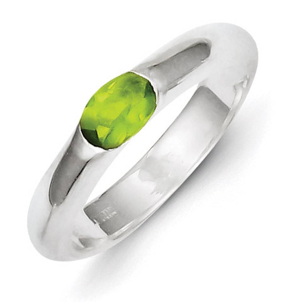 Sterling Silver Lime Green Oval Diamond Half Bezel Ring MPN: QR4353-8