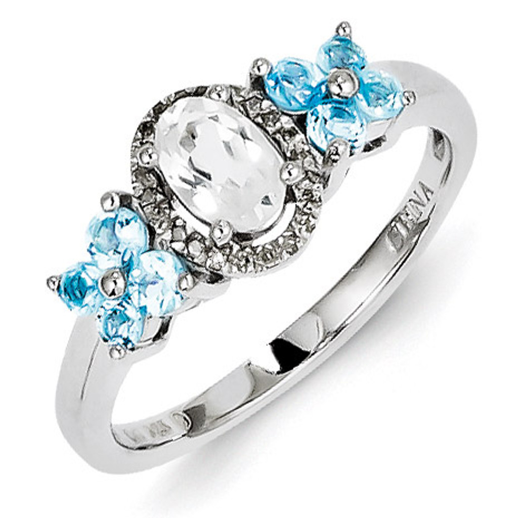 Sterling Silver White Topaz & Blue Topaz Diamond Ring MPN: QR4551BT-6