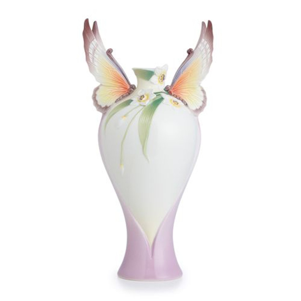 Franz Porcelain Papillon Butterfly Design Sculptured Porcelain Large Vase Limited Edition 2,000 FZ02724