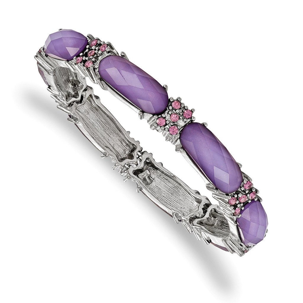 2625 Boutique Jewelry Fashion Purple Epoxy and Glass Stones Stretch Bracelet Silver-tone by 1928 Jewelry MPN: BF3035