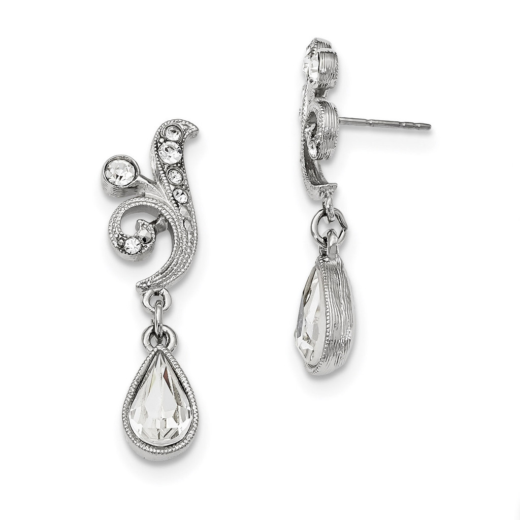 2638 Boutique Jewelry Fashion Swarovski Elements Teardrop Post Dangle Earrings Silver-tone by 1928 Jewelry MPN: BF355