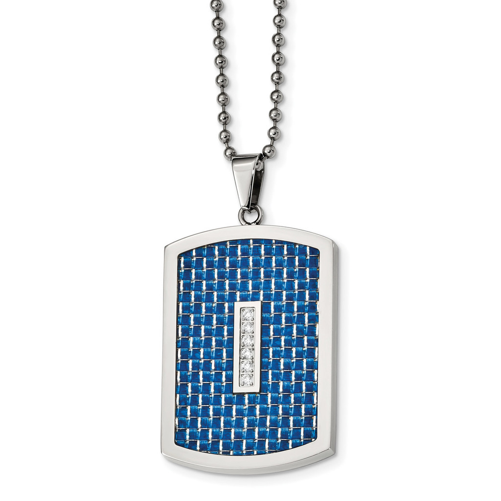Diamond CZ and Blue Carbon Fiber Inlay Necklace Stainless Steel Polished, MPN: SRN2300-22 by Chisel Jewelry