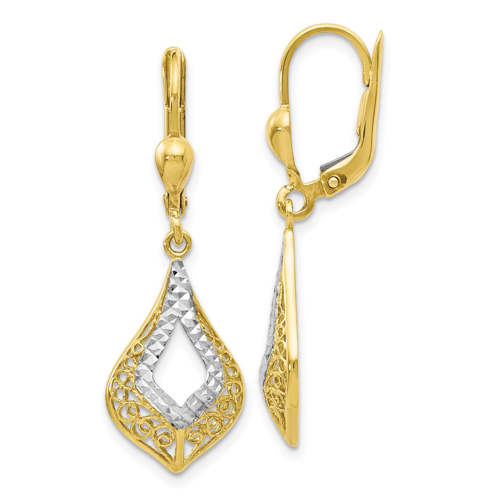 White Rhodium Diamond-cut Leverback Earrings 10k Gold by Leslie's Jewelry MPN: 10LE274, UPC: 191101557958