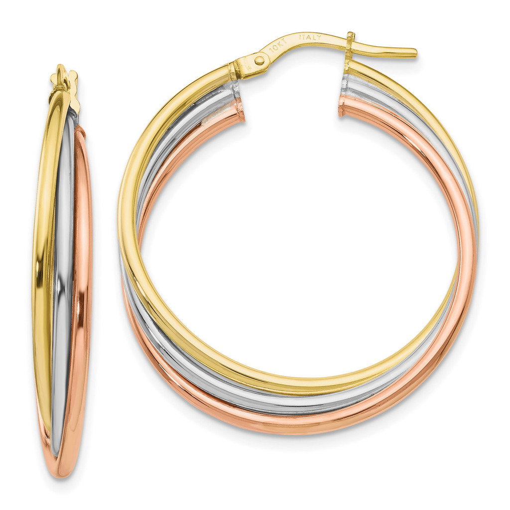 Polished Hoop Earrings 10k Tri-color Gold by Leslie's Jewelry MPN: 10LE340, UPC: 191101551093