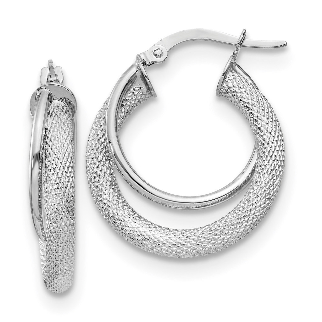 Textured Fancy Hoop Earrings 14k White Gold Polished by Leslie's Jewelry MPN: LE1539, UPC: 191101759765