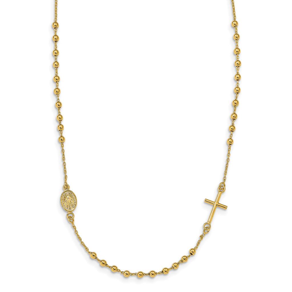 Sideways Cross Beaded Rosary Style Necklace 16.5 Inch 14k Gold Polished by Leslie's Jewelry MPN: LF1139-16.5