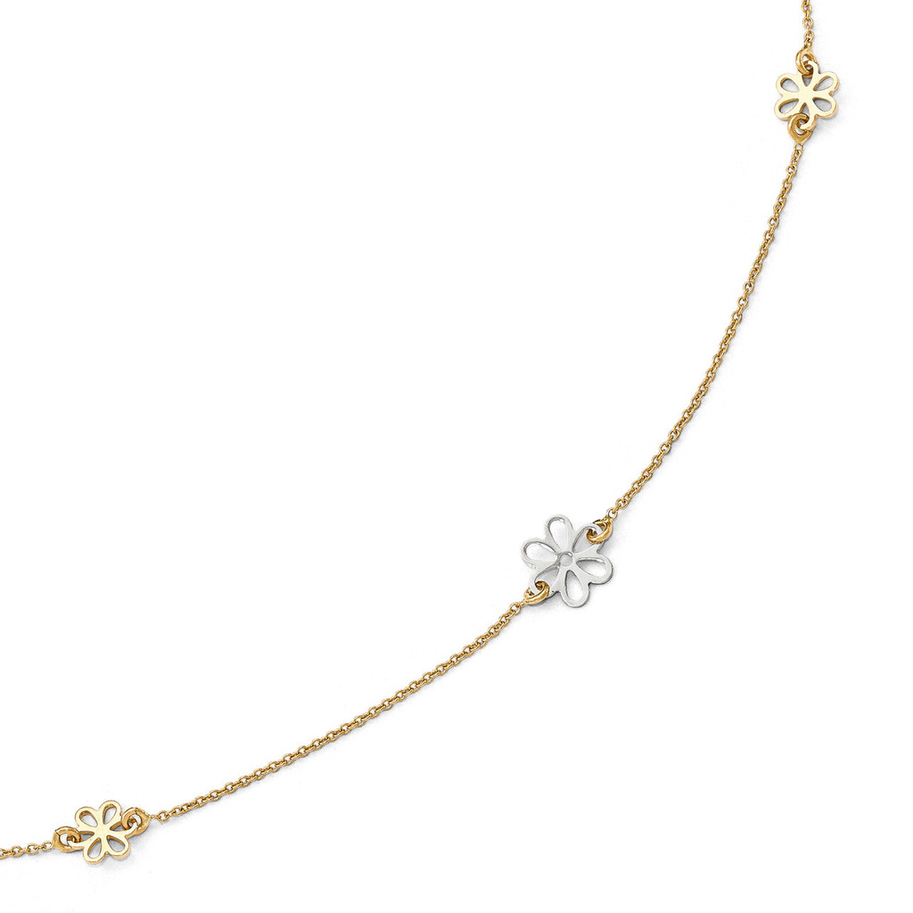 Flower with 1 inch Extender Anklet 10 Inch 14k Two-tone Gold Polished by Leslie's Jewelry MPN: LF565-10, UPC: 191101559488