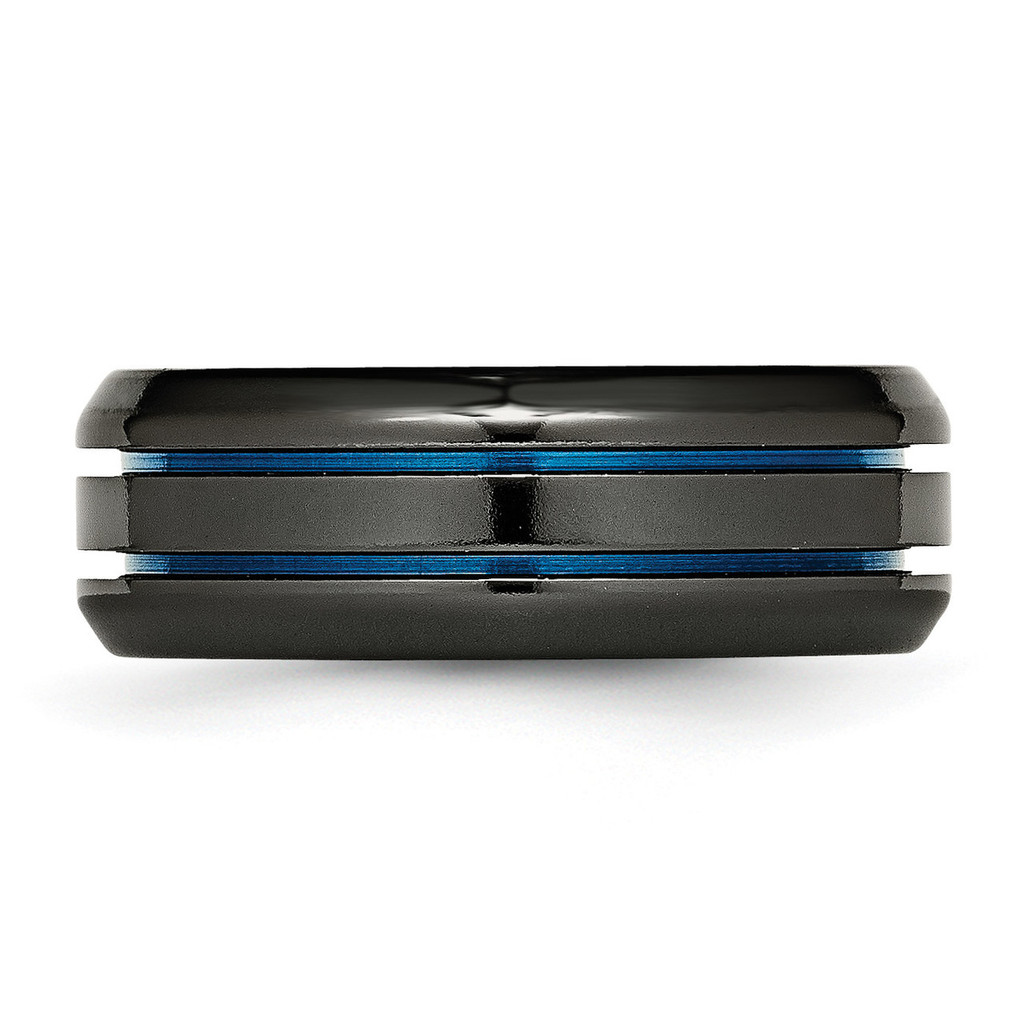 Black Ti with Blue Anodized Grooves Beveled Edge 8mm Band Titanium TB400 Engravable