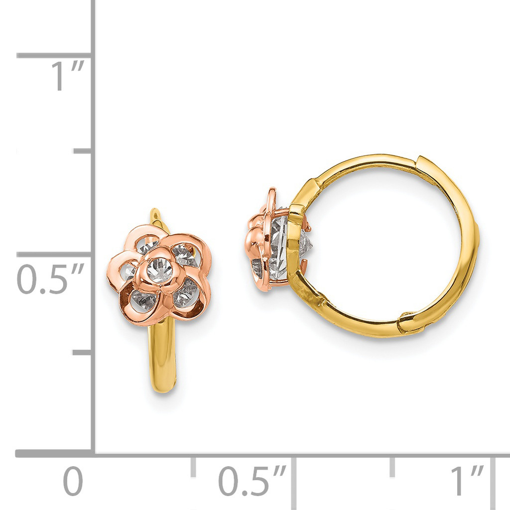 CZ Flower Hinged Hoop Earrings 14k Yellow & Rose Gold GK789
