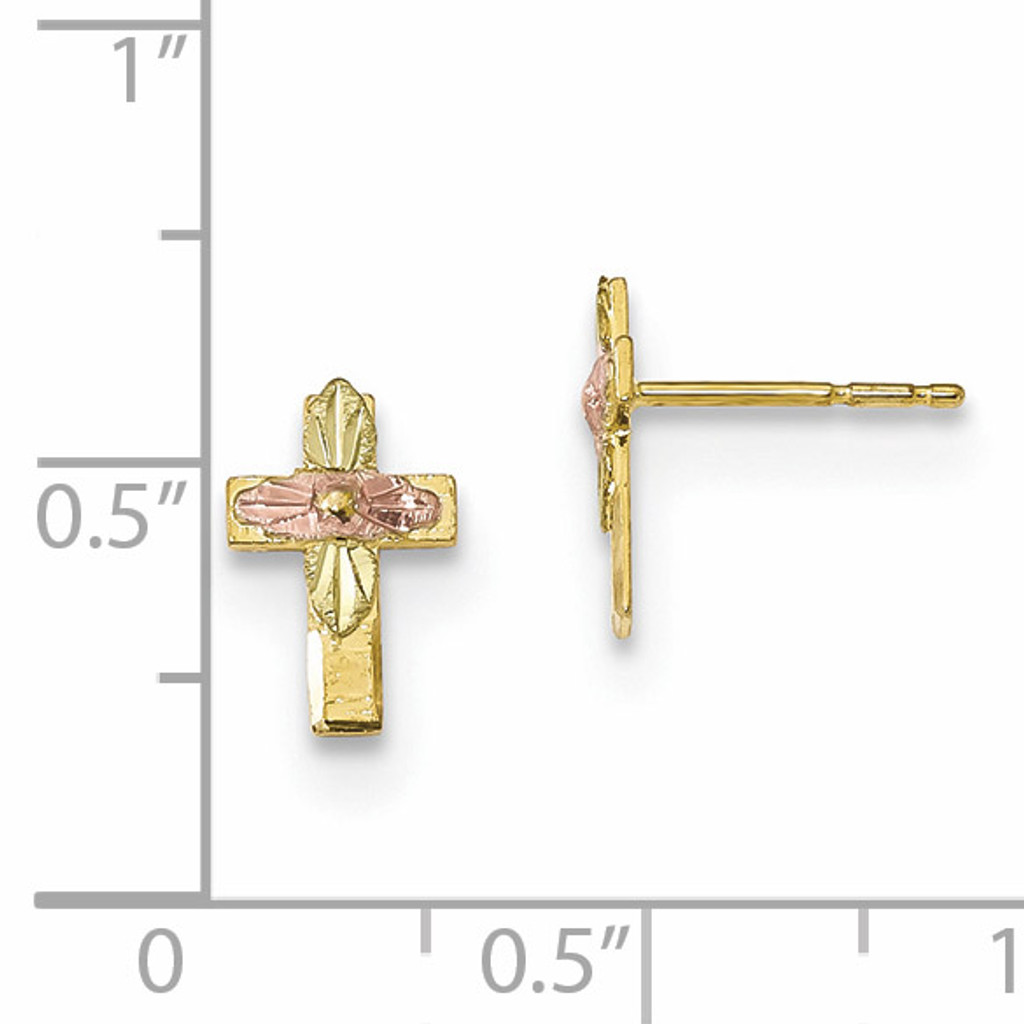 Black Hills Gold Cross Earrings 10k Tri-Color Gold 10BH697