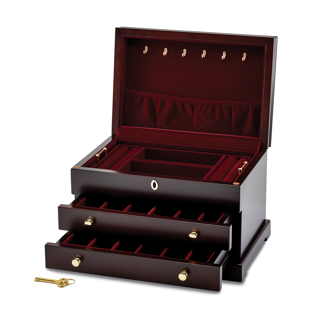 By Jere Mahogany Matte Finish Poplar Veneer 2-drawer Jewelry Box, MPN:  JJB846, UPC: