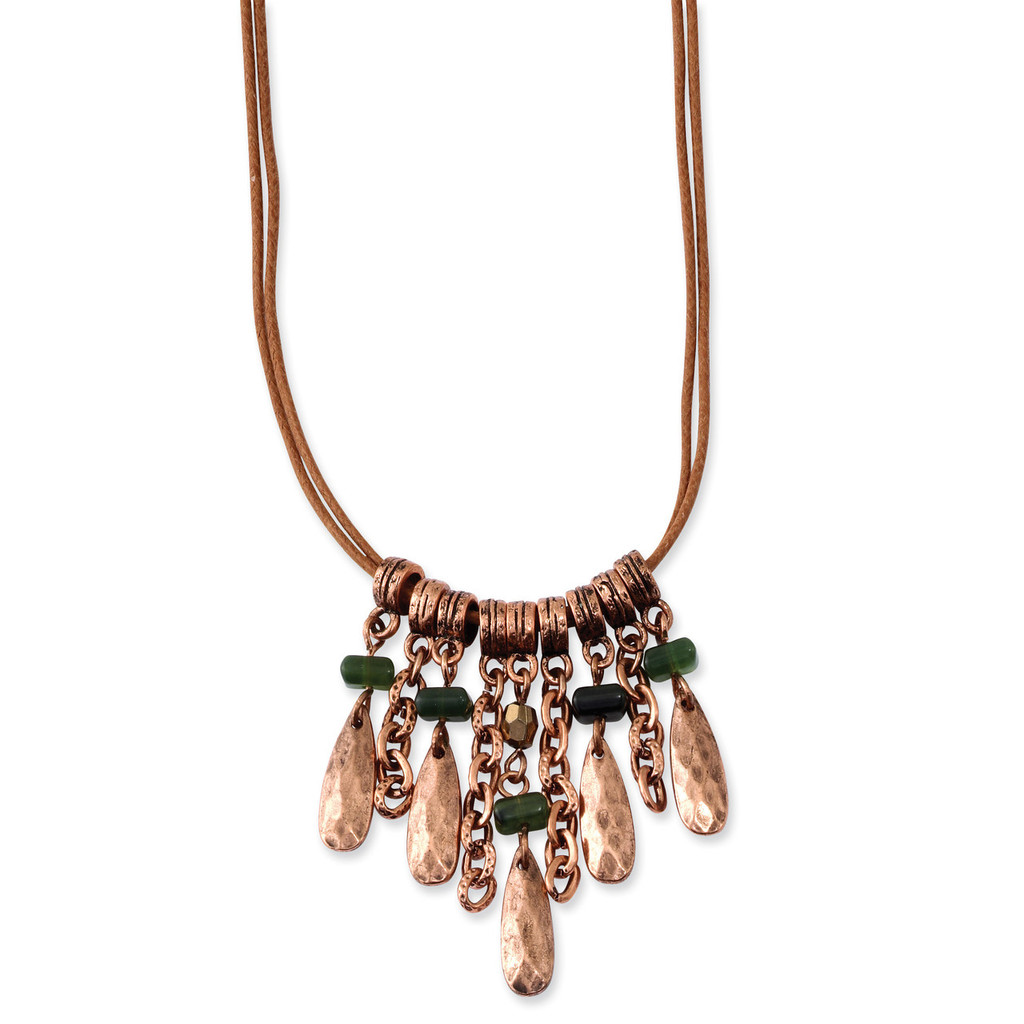 Green Acrylic Beads with Cotton Cord 16In with Extender Necklace Copper-tone, MPN: BF1141, UPC: 119964703190