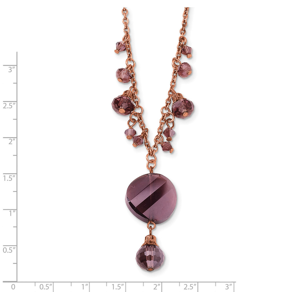 Purple Glass Beads 16In with Extender Necklace Rose-tone BF730