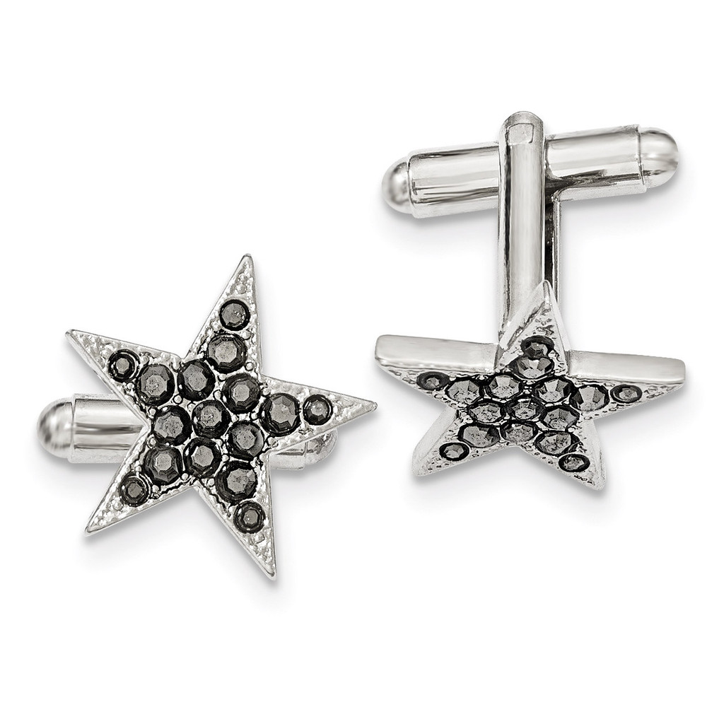 2254 Boutique Jewelry Fashion Black Crystal Star Cufflinks Silver-tone BF2751