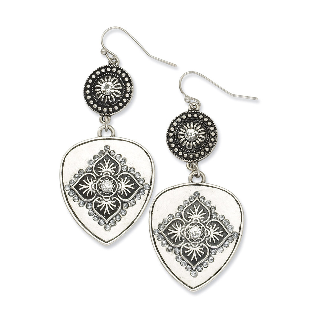2303 Boutique Jewelry Fashion Clear Glass Stone Floral Motif Dangle Earrings Silver-tone BF949